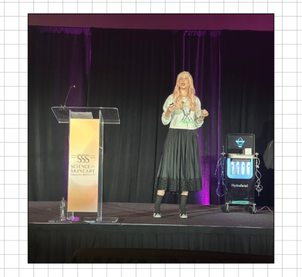 celebrity esthetician speaking at a conference